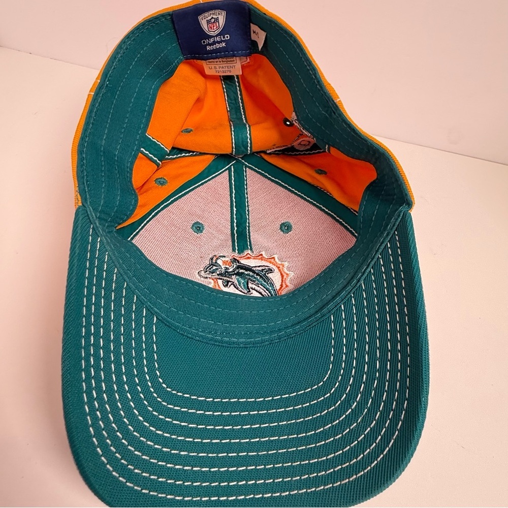 Vintage Miami Dolphins Reebok On Field Hat Cap Ball Cap M/L 1990s Orange Gray - Picture 5 of 7